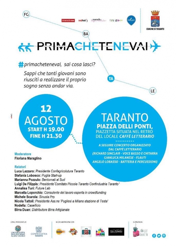 Taranto/ il 12 agosto all&#039;Isola che vogliamo il progetto &quot;Prima che te ne vai&quot;