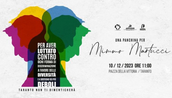 MANCANZE/ A Taranto La Panchina per il sociologo Mimmo Martucci, paladino della lotta contro omofobia e discriminazioni