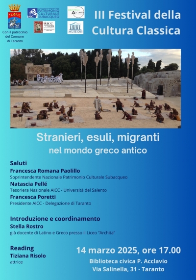 IN AGENDA- TARANTO/ Domani, al Festival della Cultura si parla di stranieri, esuli, migranti