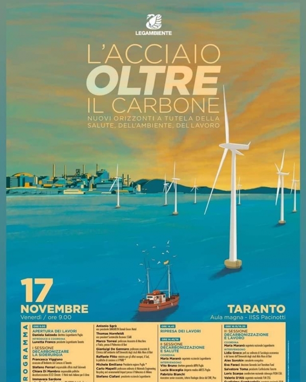 IN AGENDA- TARANTO/ Oggi al Pacinotti il Convegno di Legambiente L\\\&#039;acciaio oltre il carbone