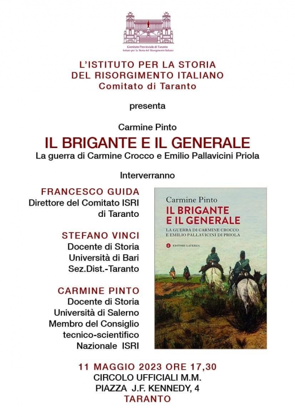 MAGGIO TARANTINO/ Domani a Taranto la presentazione de “Il brigante e il generale” di Carmine Pinto