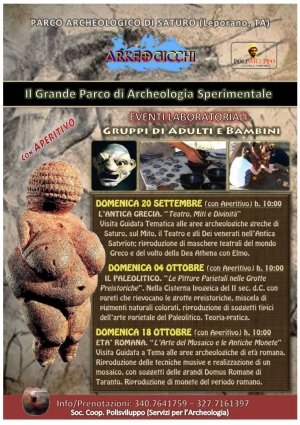 LEPORANO/ ARCHEOLOGI PER UN GIORNO CON I LABORATORI PER ADULTI E BAMBINI