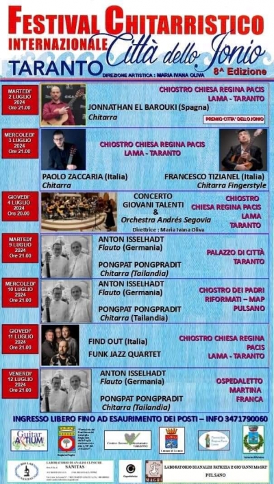 ESTATE TARANTINA/ Al via da domani il Festival Chitarristico Città dello Ionio