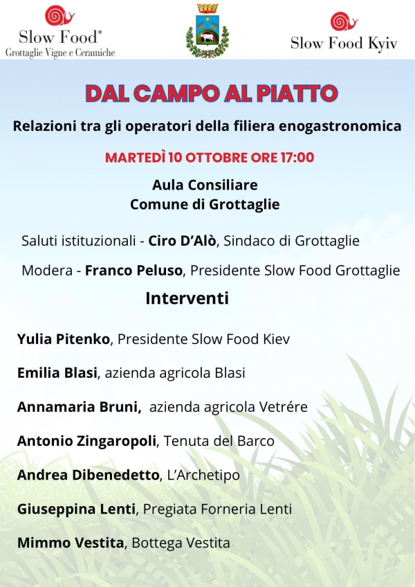 IL CONVEGNO/ A Grottaglie si parla di enogastronomia, ospite la presidente di Slow Food Kiev