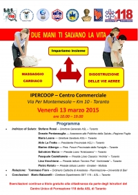 PRIMO SOCCORSO/ EVENTO VENERDI 13 MARZO ALL&#039;IPERCOOP DI TARANTO