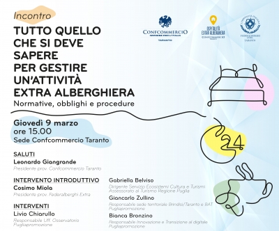 L’INCONTRO/ Tutto ciò che c’è da sapere su avviamento e gestione  di attività extra alberghiera: se ne parla a Taranto