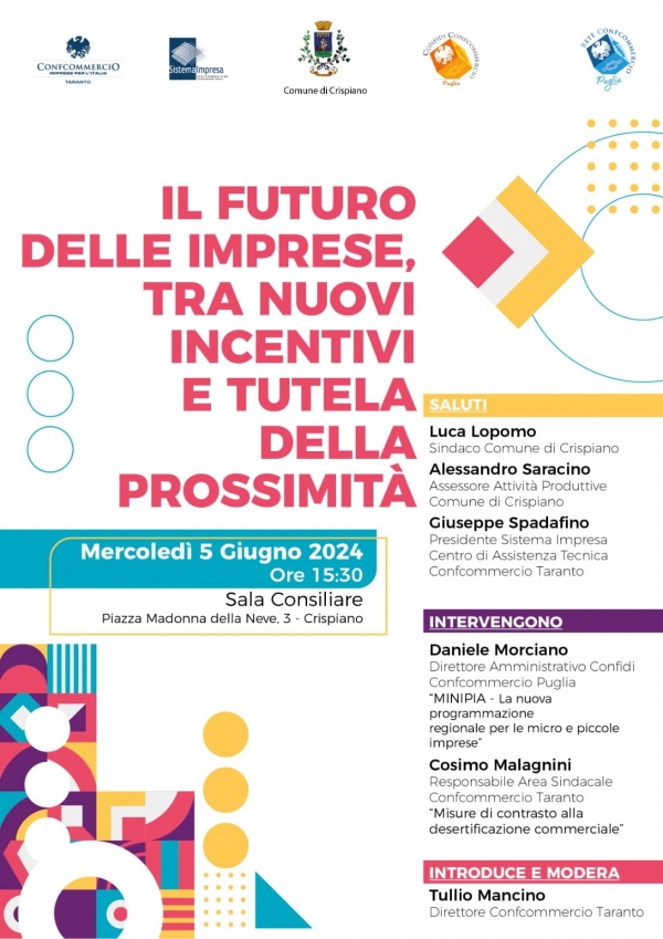 IN AGENDA-CRISPIANO/ Focus su Il futuro delle imprese, tra nuovi incentivi e tutela della prossimità