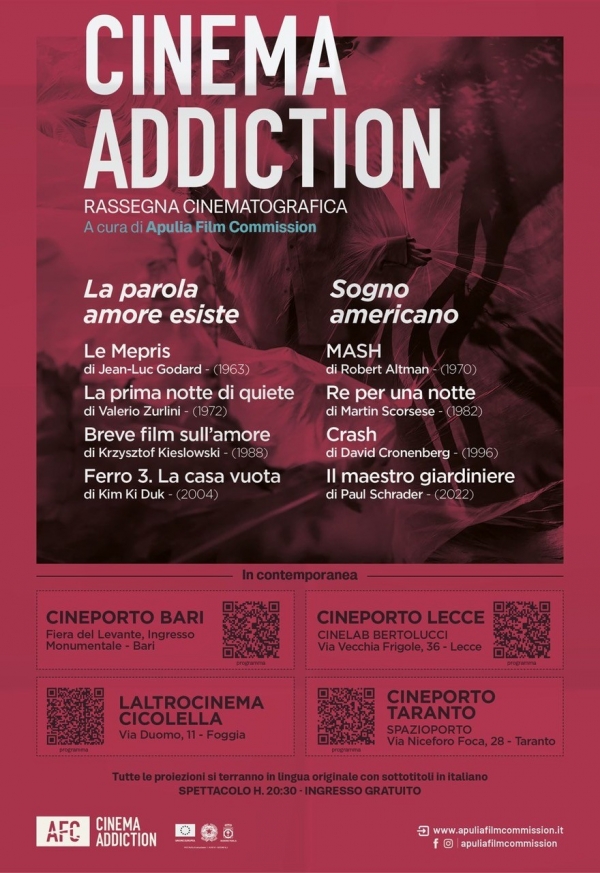 CINEMA ADDICTION-TARANTO/ Parte da stasera a Cineporto la rassegna &quot;La parola amore esiste&quot;