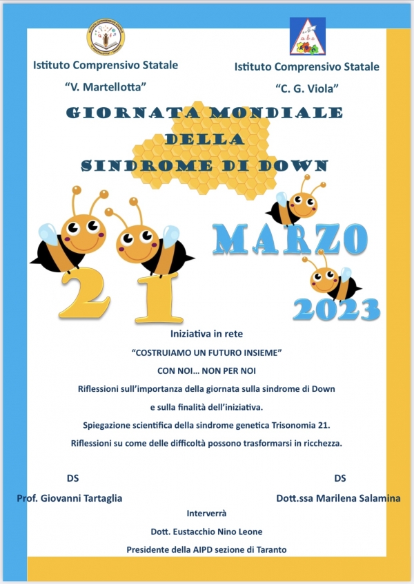 APPUNTAMENTI/ Le scuole Martellotta e Viola di Taranto promuovono giornata per parlare della sindrome di down