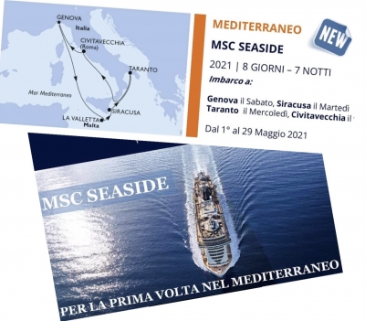 TURISMO/ MSC Crociere inaugura approdo a Taranto con possibilità di imbarco, a maggio arriva “MSC Seaside”