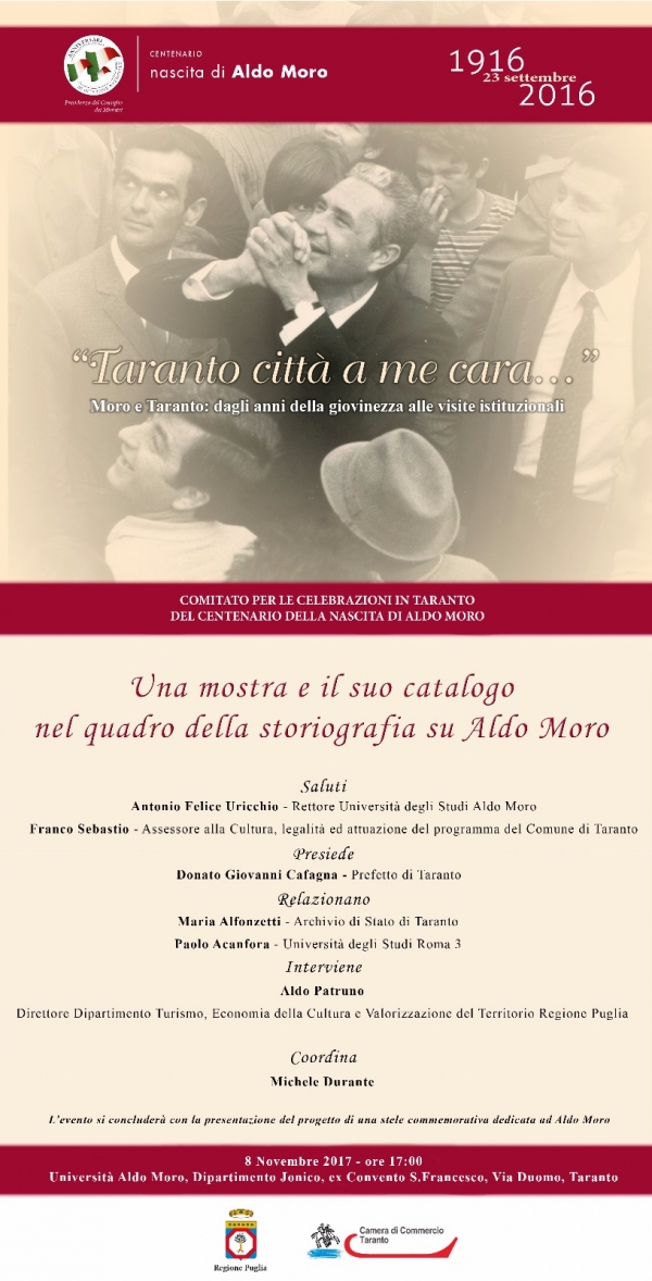 L&#039;EVENTO - Dopo il successo romano la mostra su Aldo Moro torna a Taranto, nell&#039;Università. Il Comitato per le celebrazioni del centenario ha prodotto anche un catalogo