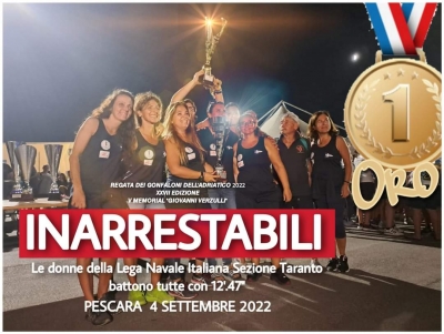 GRANDE PRESTAZIONE/ Alla Regata dei Gonfaloni l’equipaggio femminile della Lega Navale di Taranto sbaraglia gli avversari