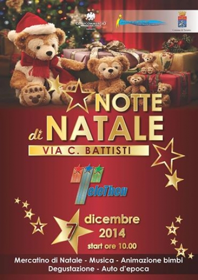 TARANTO - Notte di Natale per Telethon, in via Cesare Battisti appuntamento con il divertimento e la solidarietà
