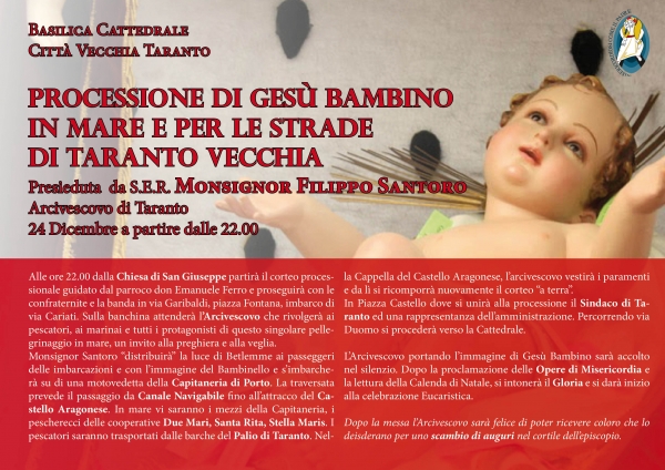 IL MESSAGGIO - L&#039;arcivescovo Santoro: &quot;Nella notte di Natale porterò Gesù bambino per mare e per le strade di Taranto vecchia&quot;