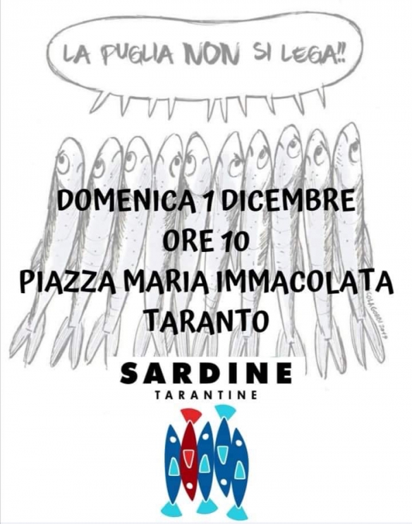 LA PUGLIA NON SI LEGA / Domenica 1 dicembre a Taranto arrivano le “Sardine”