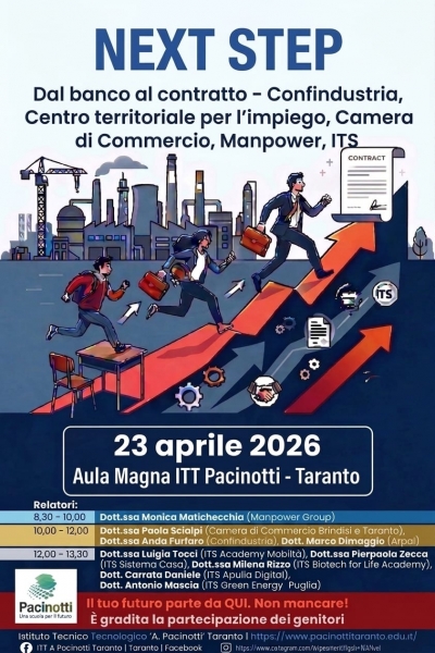 SCUOLA/ "Next Step &ndash; Dal banco al contratto&rdquo;: al Pacinotti di Taranto una giornata di orientamento tra lavoro e alta formazione