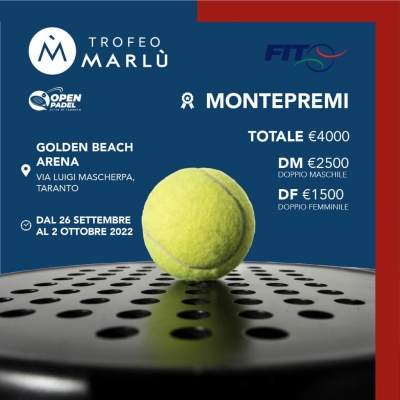TORNEO NAZIONALE/ Dal 26 ottobre al via il Trofeo Marlu&#039; Open Padel Città di Taranto