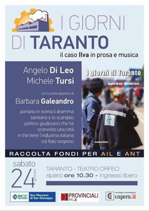 TEATRO/INCHIESTA - &quot;I giorni di Taranto&quot;, il caso Ilva approda sul palco dell&#039;Orfeo