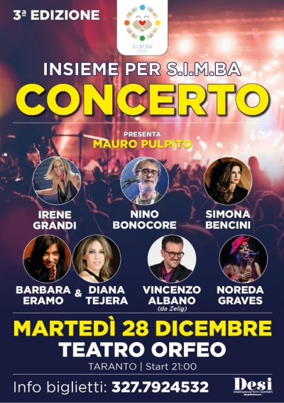 APPUNTAMENTI/ Musica e solidarietà all’Orfeo di Taranto con l’Associazione Simba