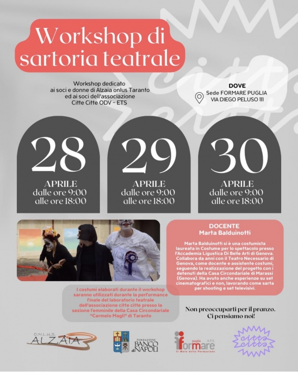 REALTÀ TARANTINE/  Donne insieme nel workshop di sartoria teatrale per realizzare i costumi delle detenute in &quot;Siamo tutte Antigone&quot;