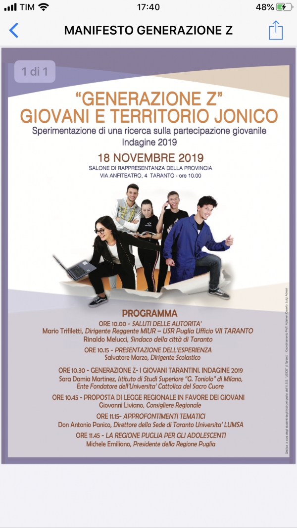 I giovani e il Territorio ionico/ La ricerca Generazione Z su 5 Istituti di Taranto e provincia. Sarà presentata lunedì mattina.